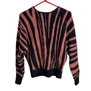 NWOT TAHARI Black Pink Zebra Stripes Viscose Blend Crew Neck Sweater Size XS